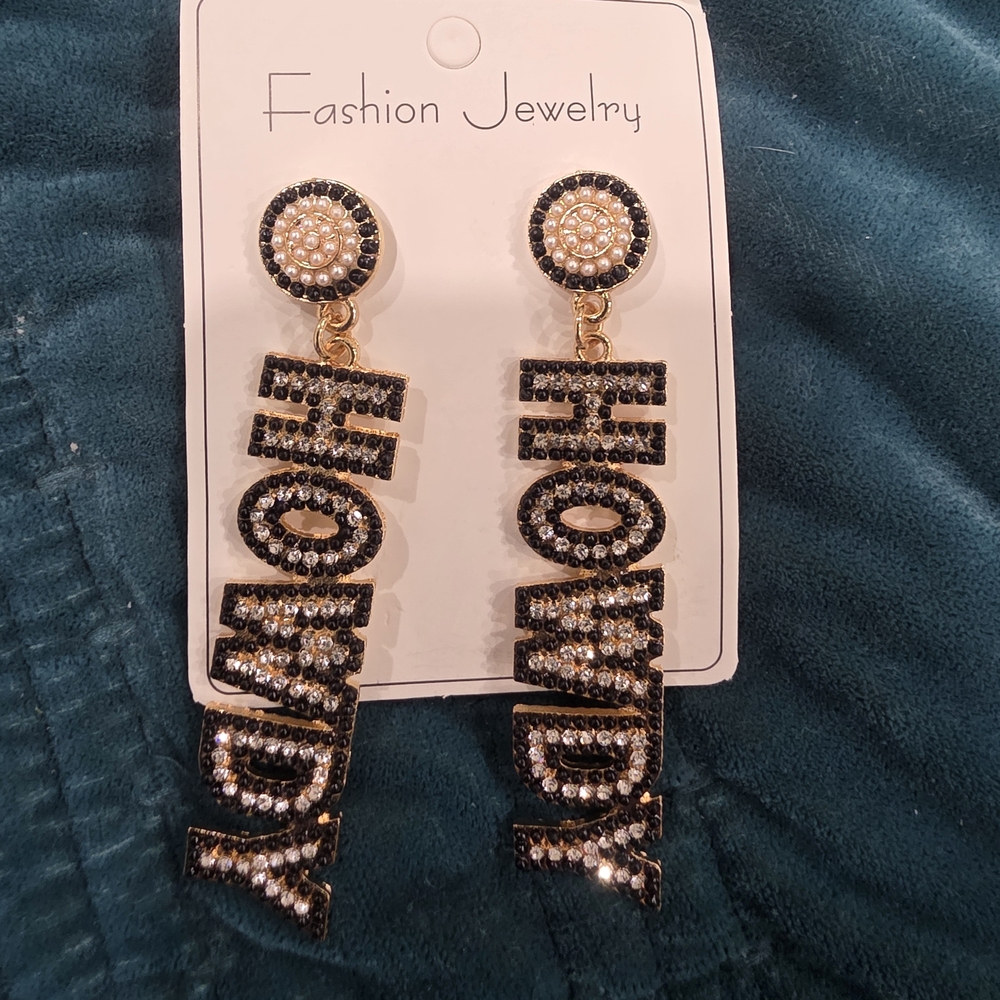 Black and Gold 'Howdy' Statement Earrings
